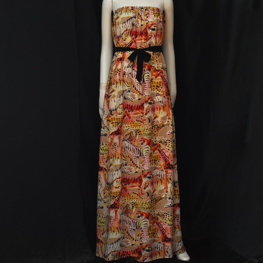 Mulberry Strapless Silk Animal Print Maxi Dress - England